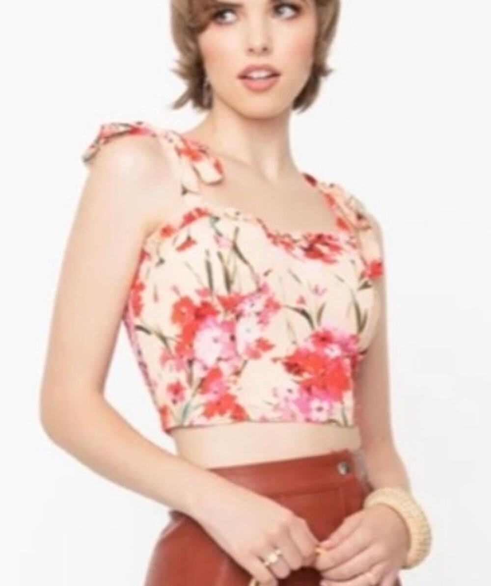 Smak Parlour Unique Vintage Pink Floral Crop Top L NWOT